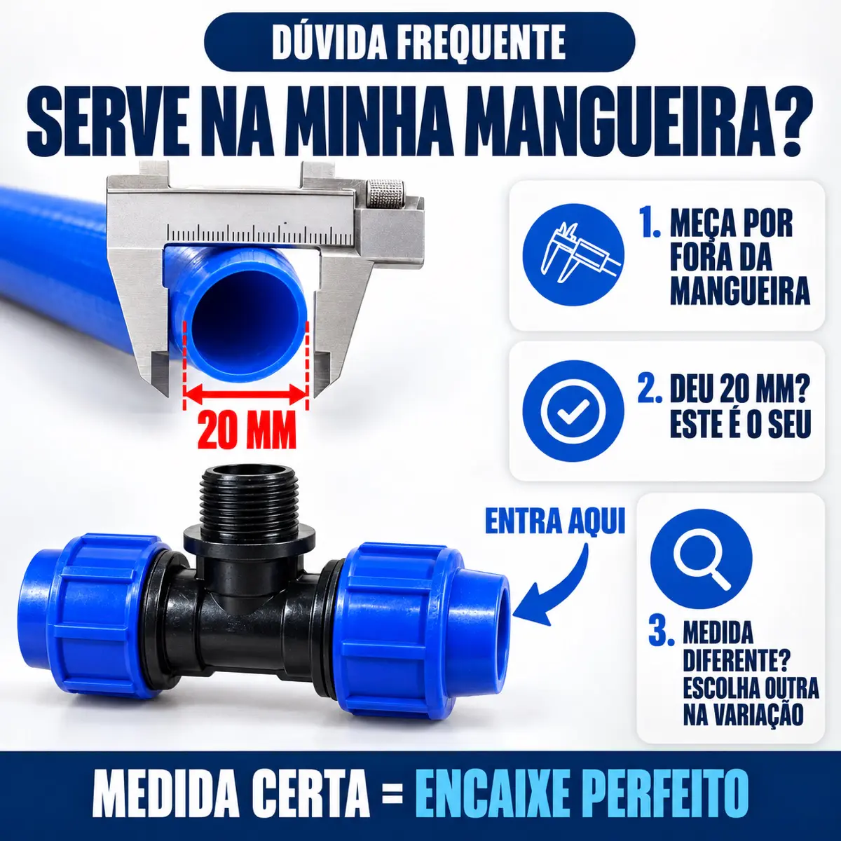 Tê Macho de Compressão PEAD 20 mm x 3/4" – Saída com Rosca Macho