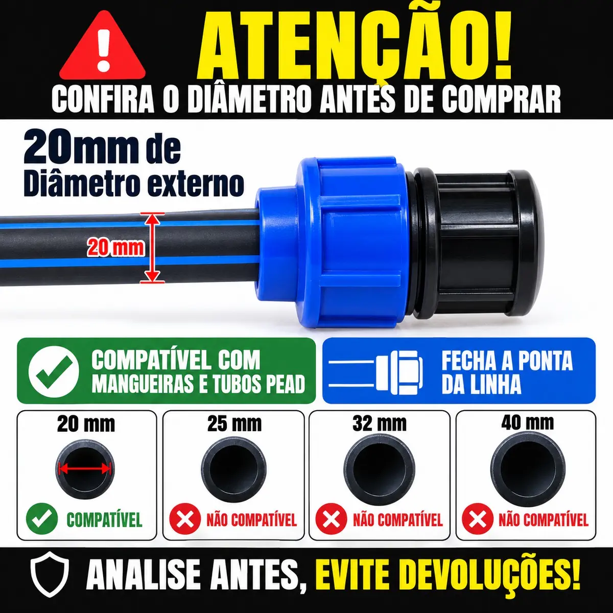 Tampão de Compressão PEAD 20 mm – Cap para Final de Linha