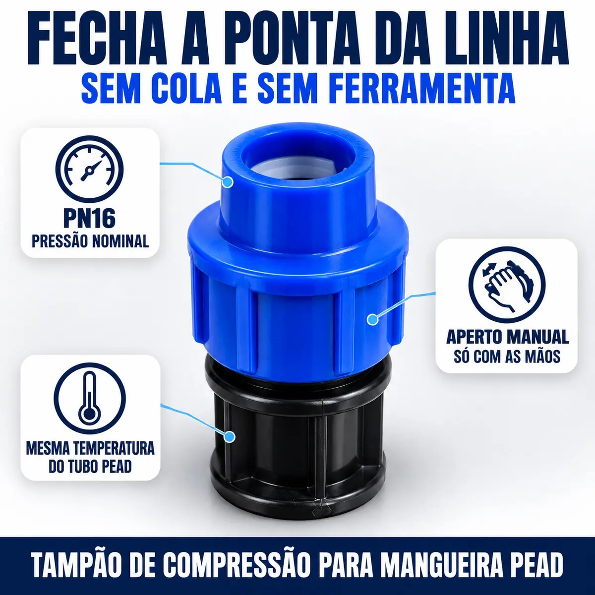 Tampão de Compressão PEAD 40 mm – Cap para Final de Linha