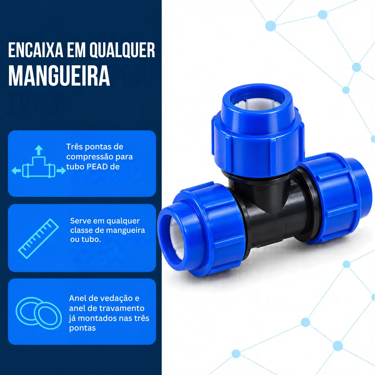 Tê de Compressão PEAD 32 mm – Conexão T para Mangueira PEAD
