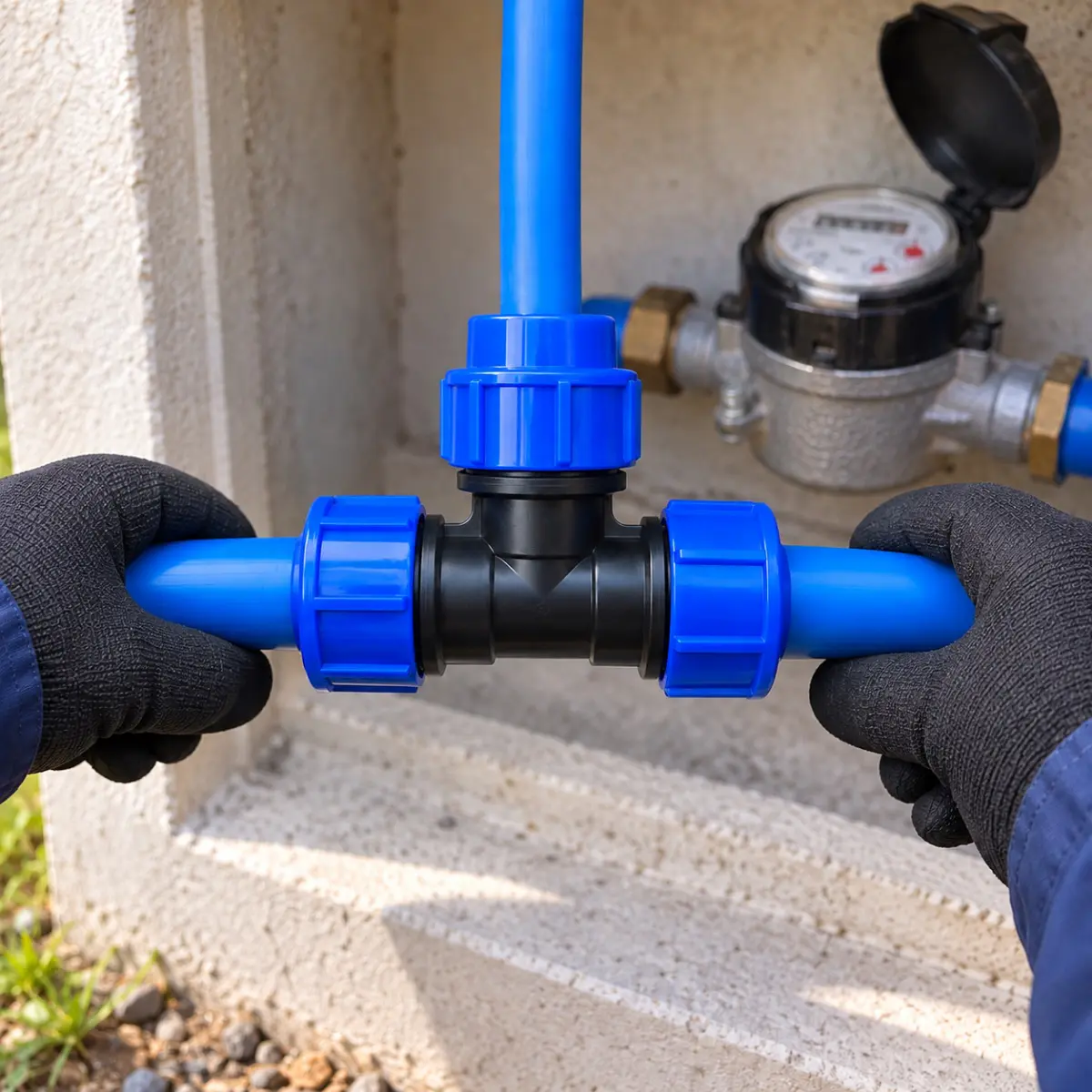 Tê de Compressão PEAD 32 mm – Conexão T para Mangueira PEAD