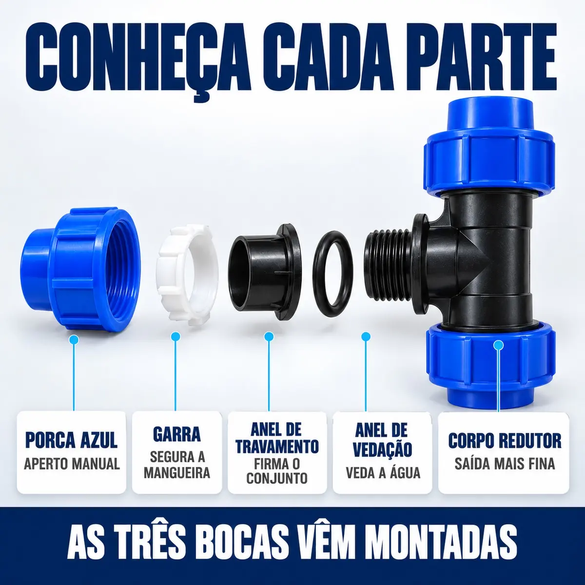 Tê Redutor de Compressão PEAD 32 x 20 x 32 mm – Derivação com Redução