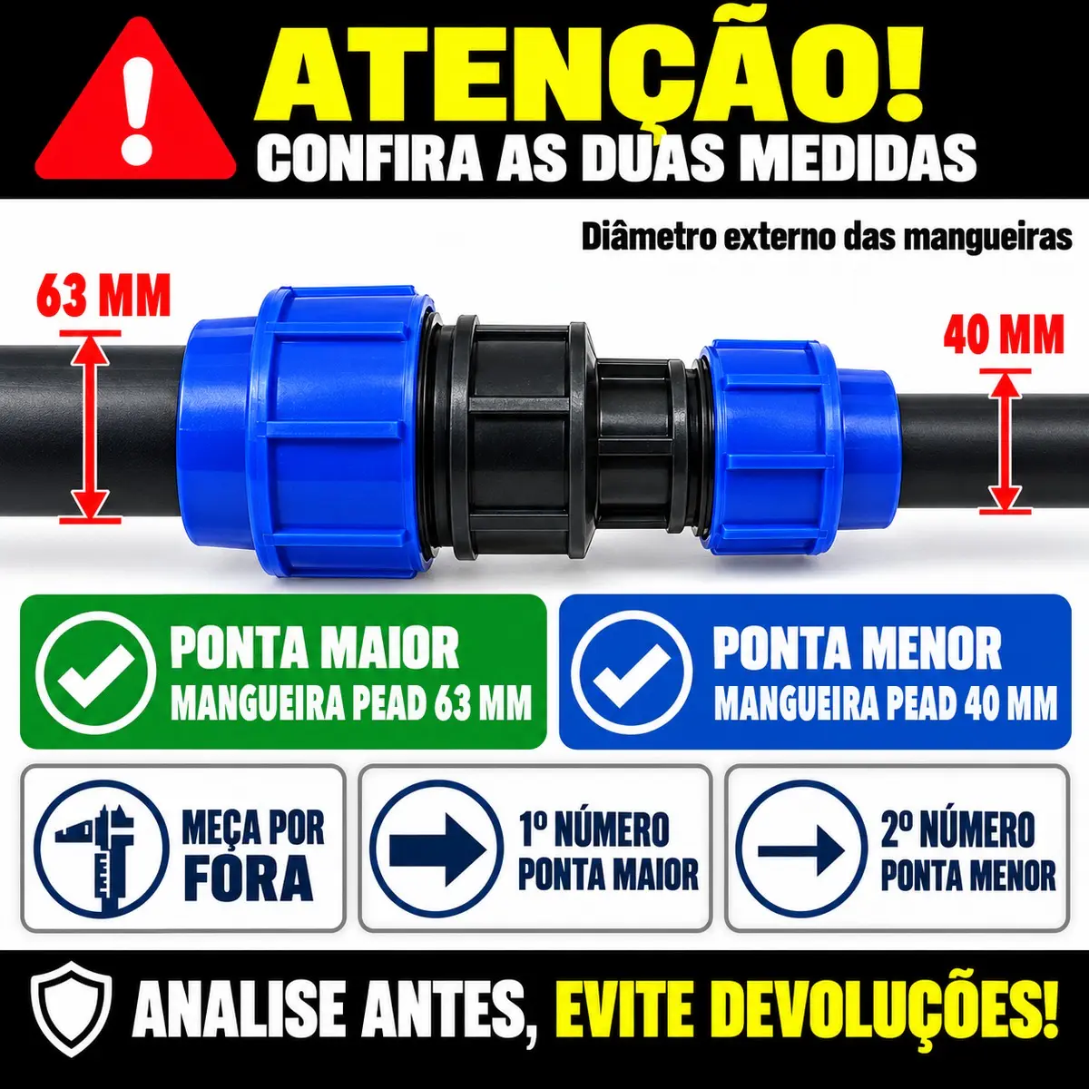União Redutora de Compressão PEAD 63 x 40 mm – Luva de Redução