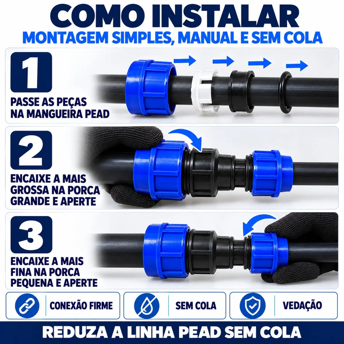 União Redutora de Compressão PEAD 25 x 20 mm – Luva de Redução