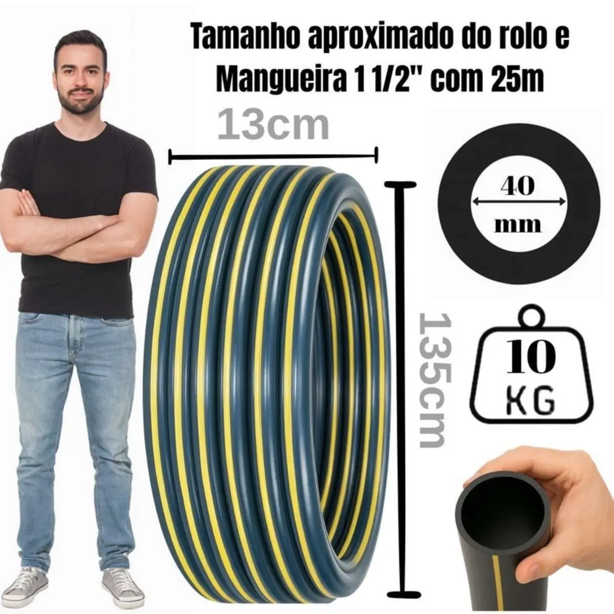 Mangueira PEBD Preta 1.1/2" x 3,5 mm Rolo 25 m – Tubo de Polietileno para Irrigação