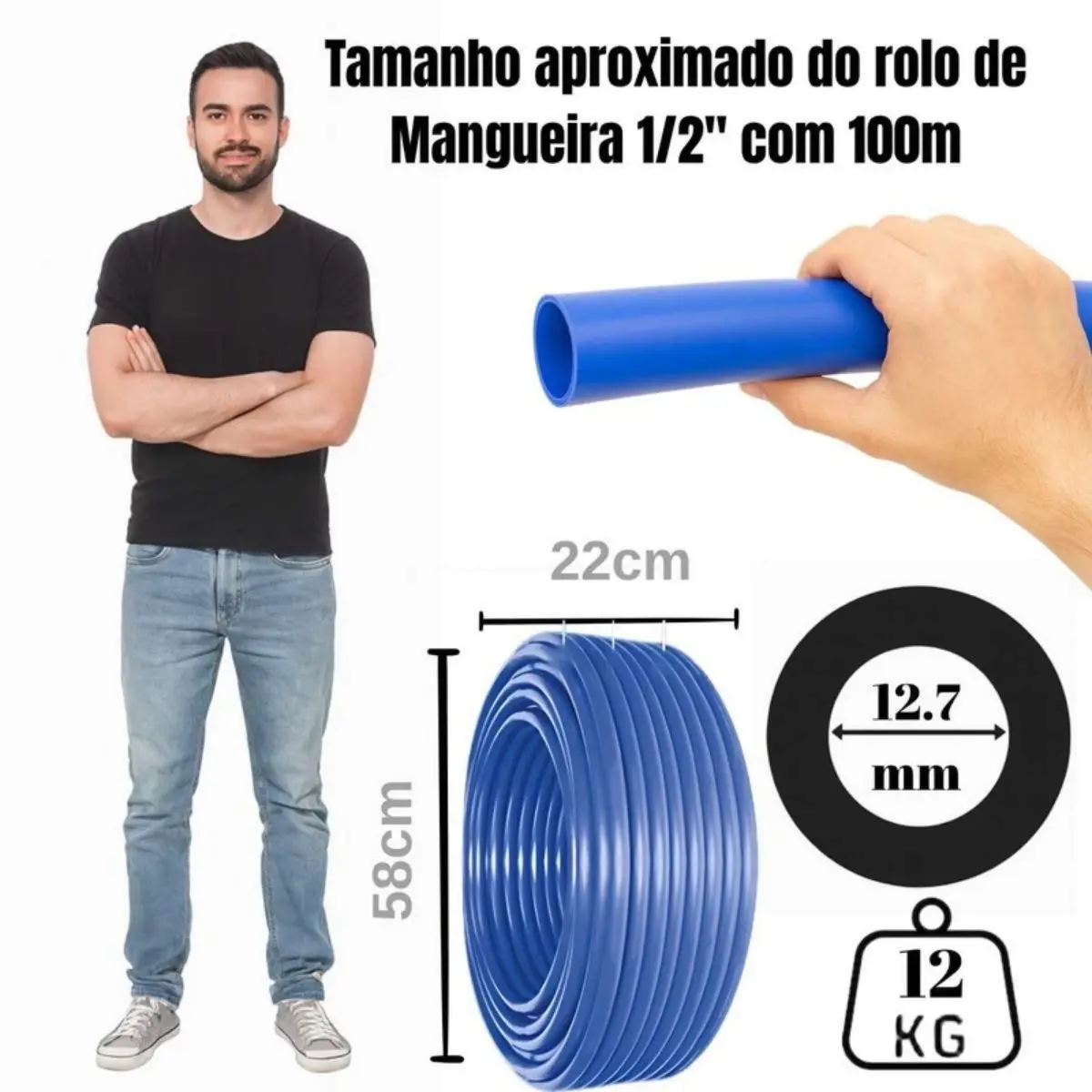 Mangueira PEBD Azul Dupla Camada 1/2" x 2,0 mm Rolo 100 m – Reforçada